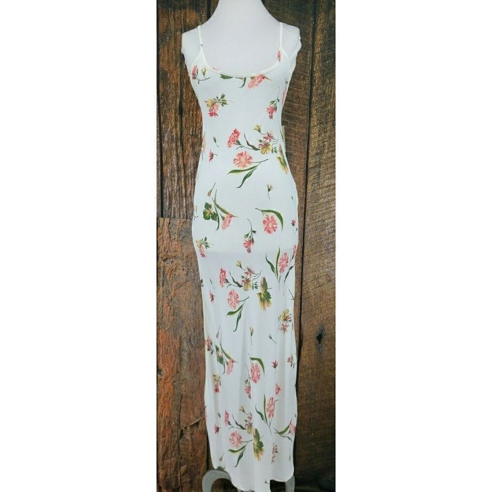 New Flynn Skye Maxi Slip Dress Womens XS White Pink Floral Rayon
